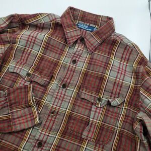 Polo Ralph Lauren Mens Large Plaid Flannel Button Down Shirt Red Green Yellow
